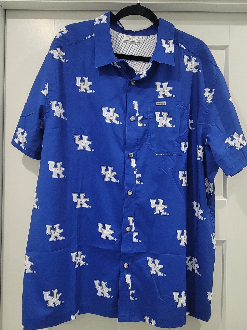 Columbia Men's University of Kentucky Blue Short-Sleeve Button Shirt Size XL